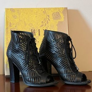 Cutout block heel booties